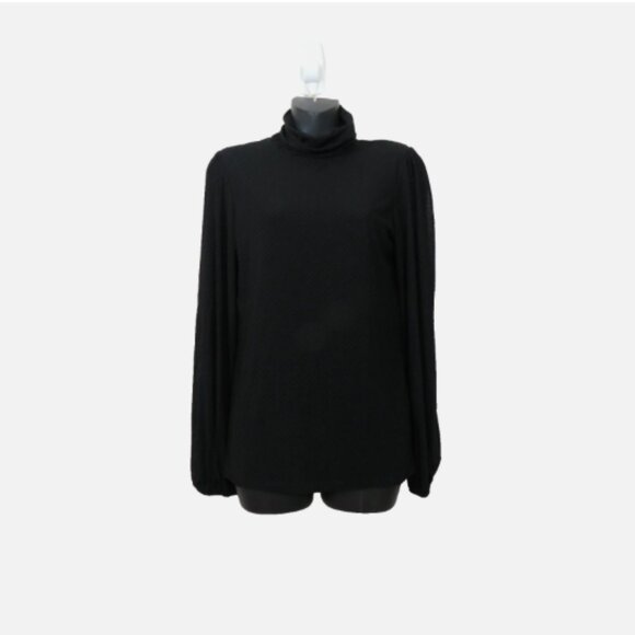 Ganni size 36 Polka Dot Top Blouse Long Sleeve Black Funnel Neck Strong Shoulder - Picture 1 of 9